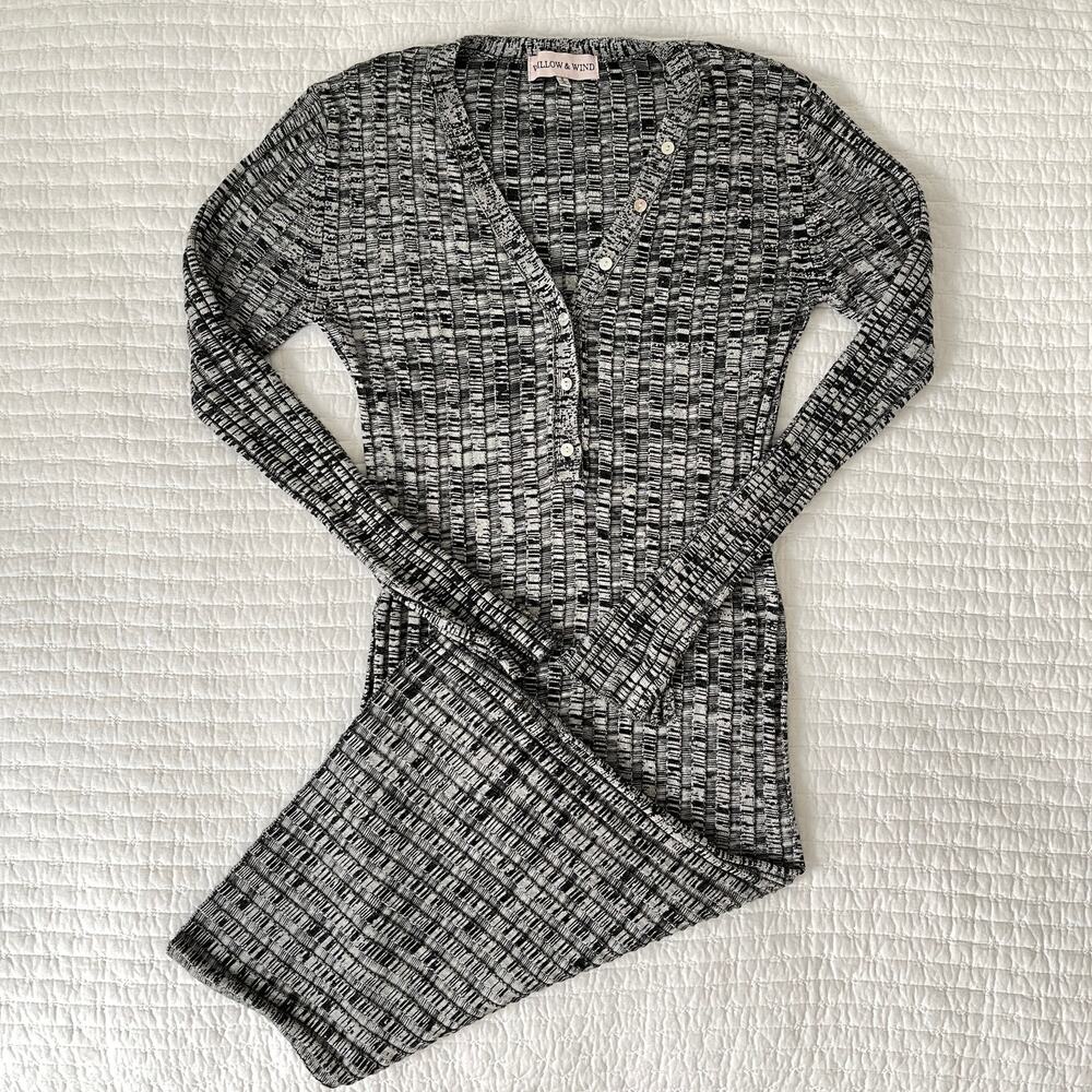 New Willow & Wind Rib Knit V-Neck Sweater Midi Dress in Dark Heather Gray Size S